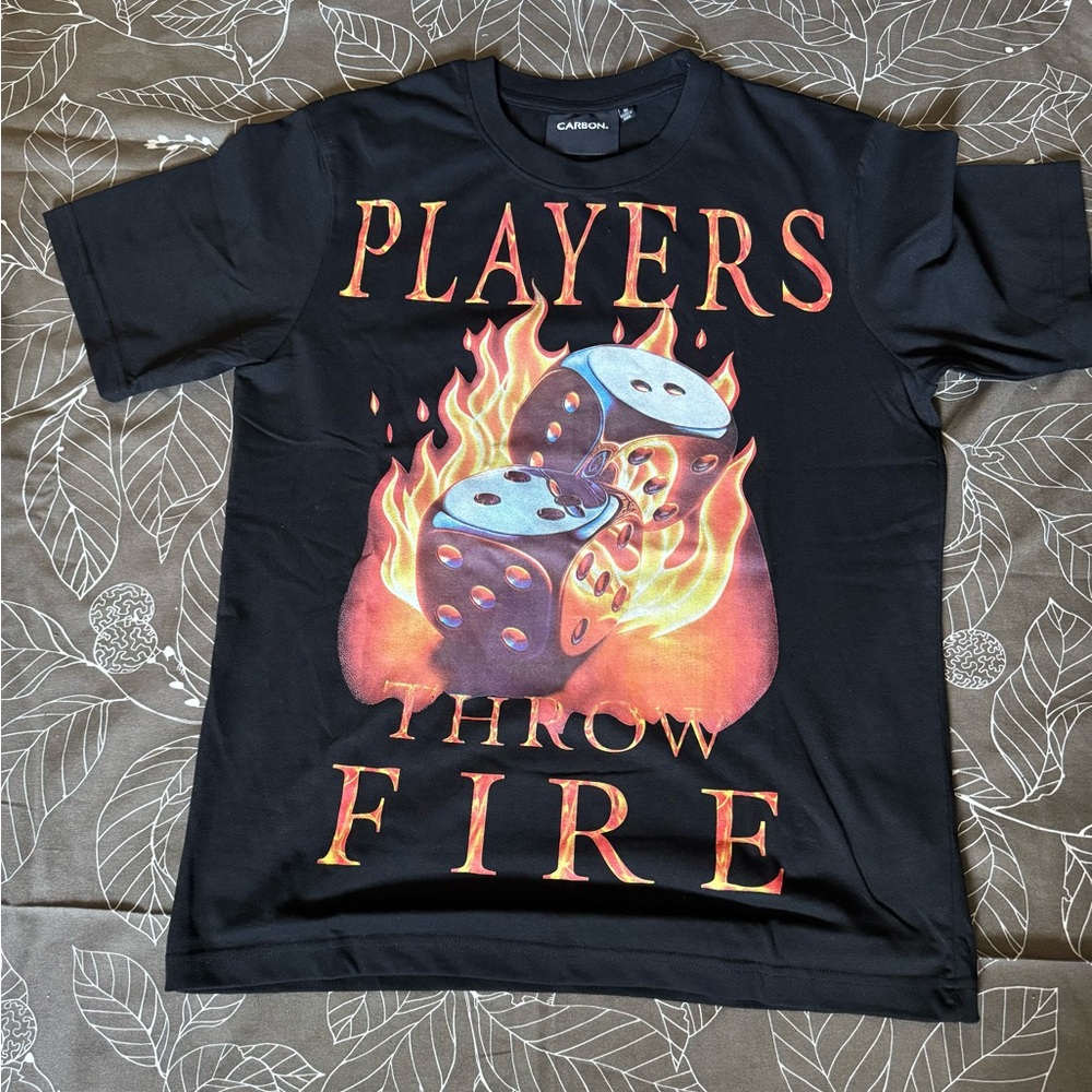 Carbon Black T-Shirt with Fiery Dice Design